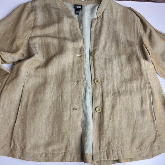 Eileen Fisher Crinkle Round Neck Jacket Lightweight Button Up Linen Blend L NWT - Picture 7 of 16